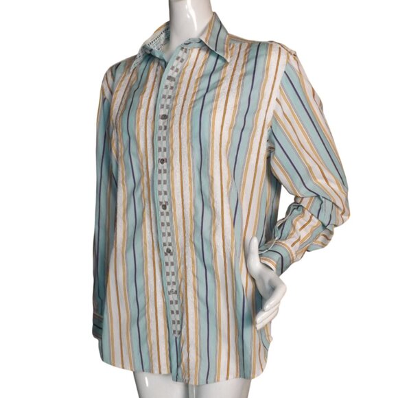 ROBERT GRAHAM Shirt, L, Multicolor Stripes, Embroidered, Long sleeve, MOP button - Picture 4 of 13